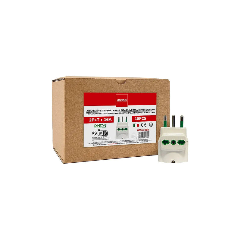 Set 10 adaptadores tripolar 16A 2P+T bipasso y schuko Mondo