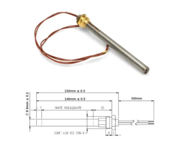 Resistencia estufa pellet 140mm x 9.9mm 3/8 250W HT62650