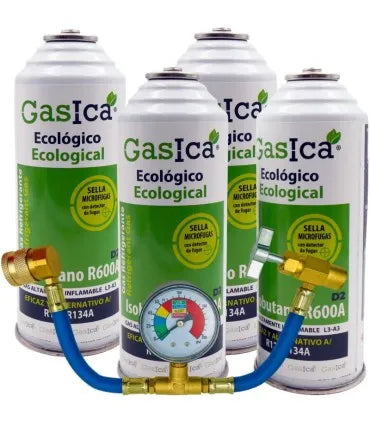 Pack 4 botellas gas refrigerante GASICA D2 - R12 R134a + manómetro