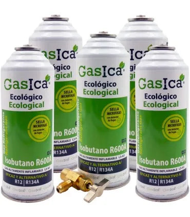 Pack 5 botellas gas refrigerante GASICA D2 - R12 R134a + llave de servicio